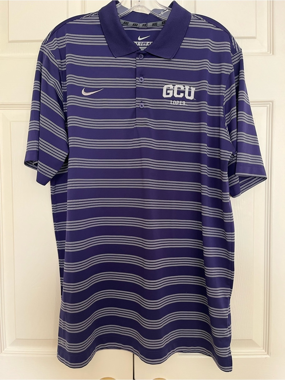 Nike GCU Purple and White Striped Polo